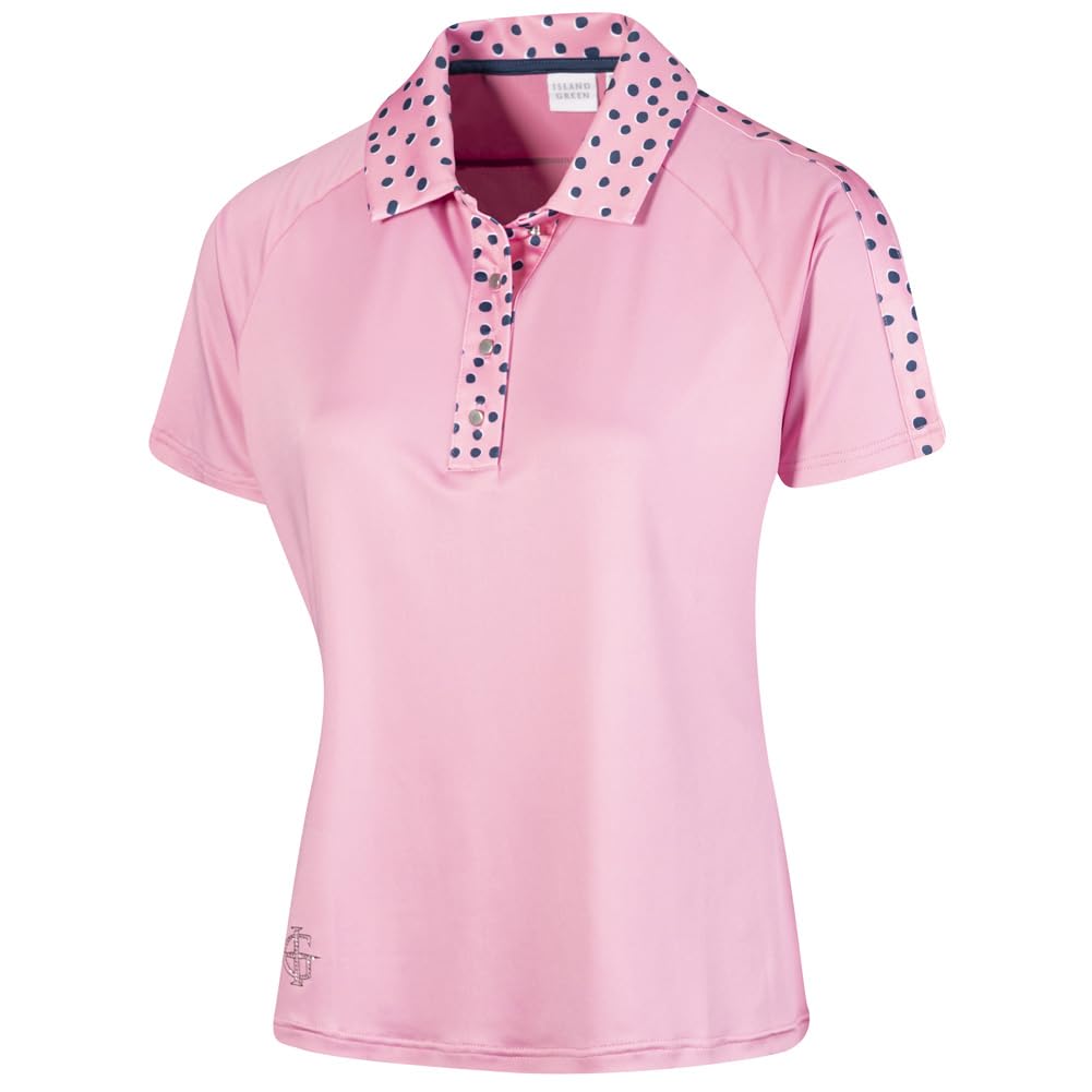 Island GREEN Golf Women's Breathable Quick Dry Moisture Wicking Polo Shirts, Pink/Navy, S