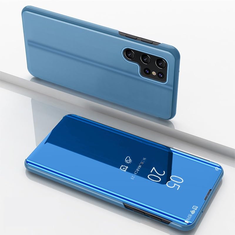 Étui Galaxy S26 Ultra bleu ciel anti rayure avec clapet miroir rigide