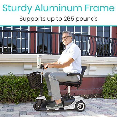 Vive 3 Wheel Mobility Scooter - Electric Powered Mobile Wheelchair Device For Adults - Folding, Collapsible And Compact For Travel - Long Range Power Extended Battery With Charger And Basket Included #TOP7