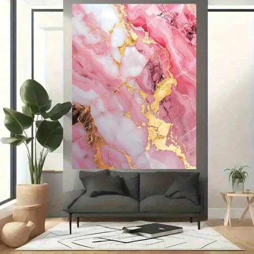 Toile marbre rose et or 60x90cm avec cadre intérieur pour sublimer un mur vide