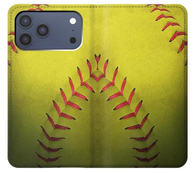 Housse Cuir iPhone 17 Pro Max Yellow Softball Etui Flip - 3