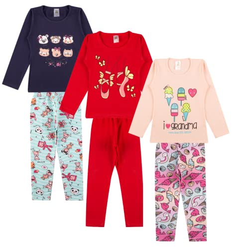 Kit Sortido 6 Peças de Roupas Feminino Infantil Inverno e meia estação – 3 camisas manga longa + 3 c