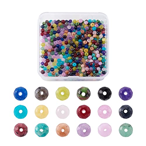 Beadthoven 450 cuentas de jade natural facetadas de 4 mm, gemas de jade de Malasia, cuentas Rondelle Losse de 18 colores para hacer manualidades, agujero: 1 mm Cover