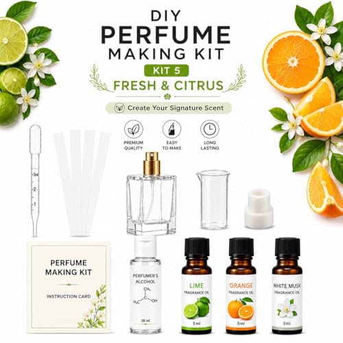 Image of Brindya DIY Perfume Making Kit - Create Your Own Signature Fragrance | 30ml Perfume Spray Bottle | Premium Fragrance Oil Set | Complete Perfume Crafting (Lime+Orange+WhiteMusk)