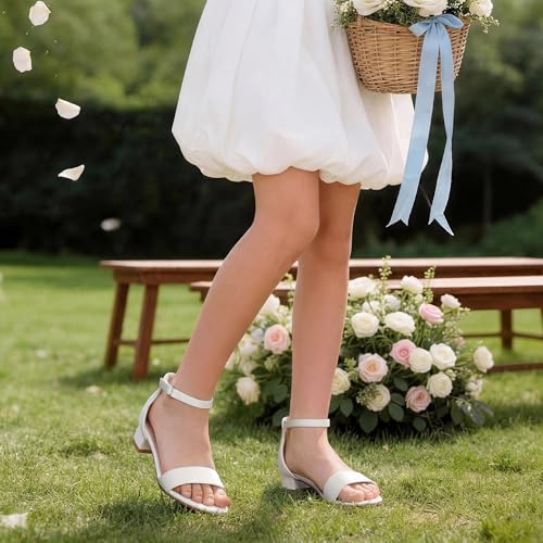 Image of DREAM PAIRS Girls Sandals Low Heel Dress Pump Ankle Strap Flower Wedding Party Shoes for Little Kid /Big Kid