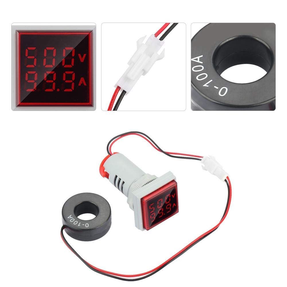 AC 22 mm 60-500 V 0-100 A cyfrowy woltomierz, amperomierz LED, podwójny wyświetlacz, wskaźnik natężenia prądu, różne kolory (czerwony), wielokolorowy, Ekskluzywny