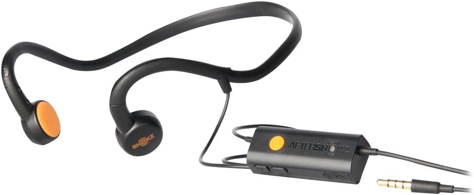 Close-up of the SHOKZ AS400 Sportz 3 headphones showing the bone conduction transducers and the flexible band.
