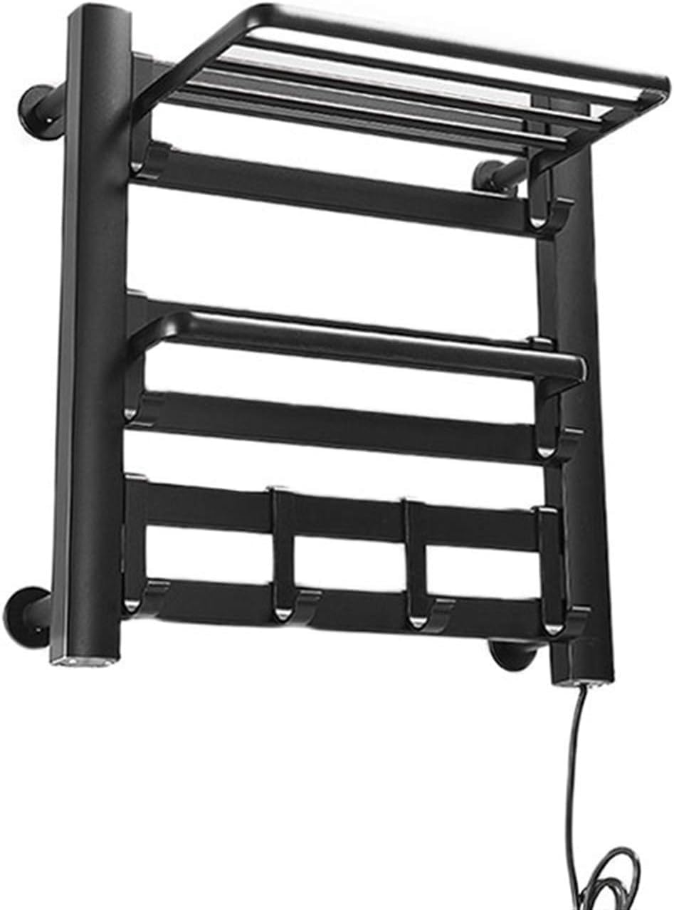 Thickened Stainless Steel Towel Warmer Rack - Smart Heated Drying Rack for Bathroom Space-Saving Wall-Mounted Design Aluminum Frame Pink Finish (Black