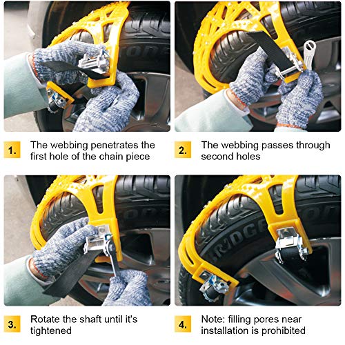 Qoosea Snow Chains 7 Pack Universal Car Anti-Skid Emergency Adjustable Tire Chains for Cars SUV Truck Driving on Snow and Ice Road, Sand and Mud Road, Uphill Road, Fit Tire Width from 165mm-265mm