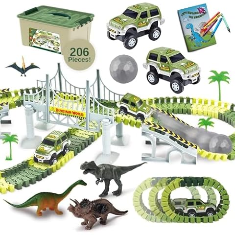 ToyVelt Dinosaur Toys Race Track Toy Set - Create A Dinosaur World Race 2021 Edition Dinosaur Playset Includes 3 Cars & Mega Ball and Container Gift for Boys & Girls Ages 3,4,5,6, Years Old and Up Cover
