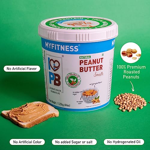 Image of MYFITNESS Peanut Butter All Natural Smooth 1.25kg | 25g Protein | Unsweetened | No Added Sugar or Salt | No Palm Oil | Nut Butter Spread for Pre & Post-Workout | Cholesterol Free | Zero Trans Fat