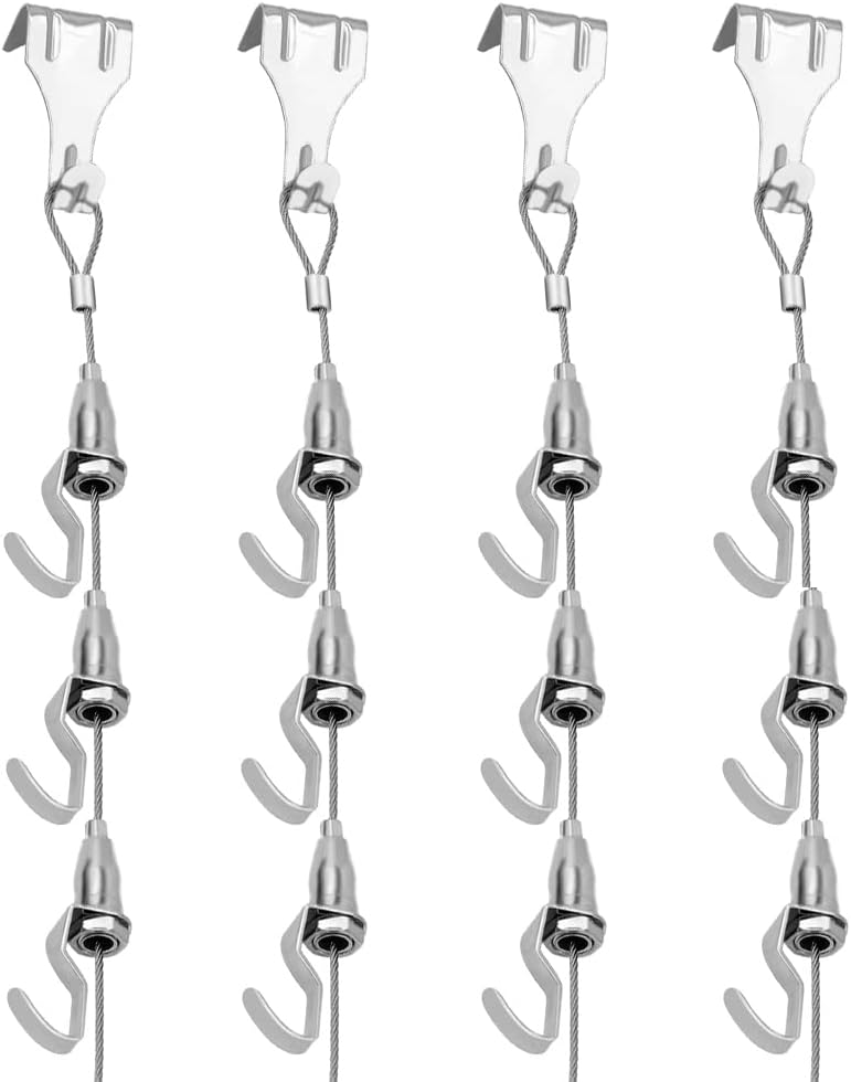 Adjustable Picture Hanging Wire Kit, 4.9ft (1.5m) Picture Rail Hanging System, 66lb Max Load Capacity, Art Picutre Display Rope Hanging Hardware for Exhibition, Art Gallery Display, Mirror, Billboards
