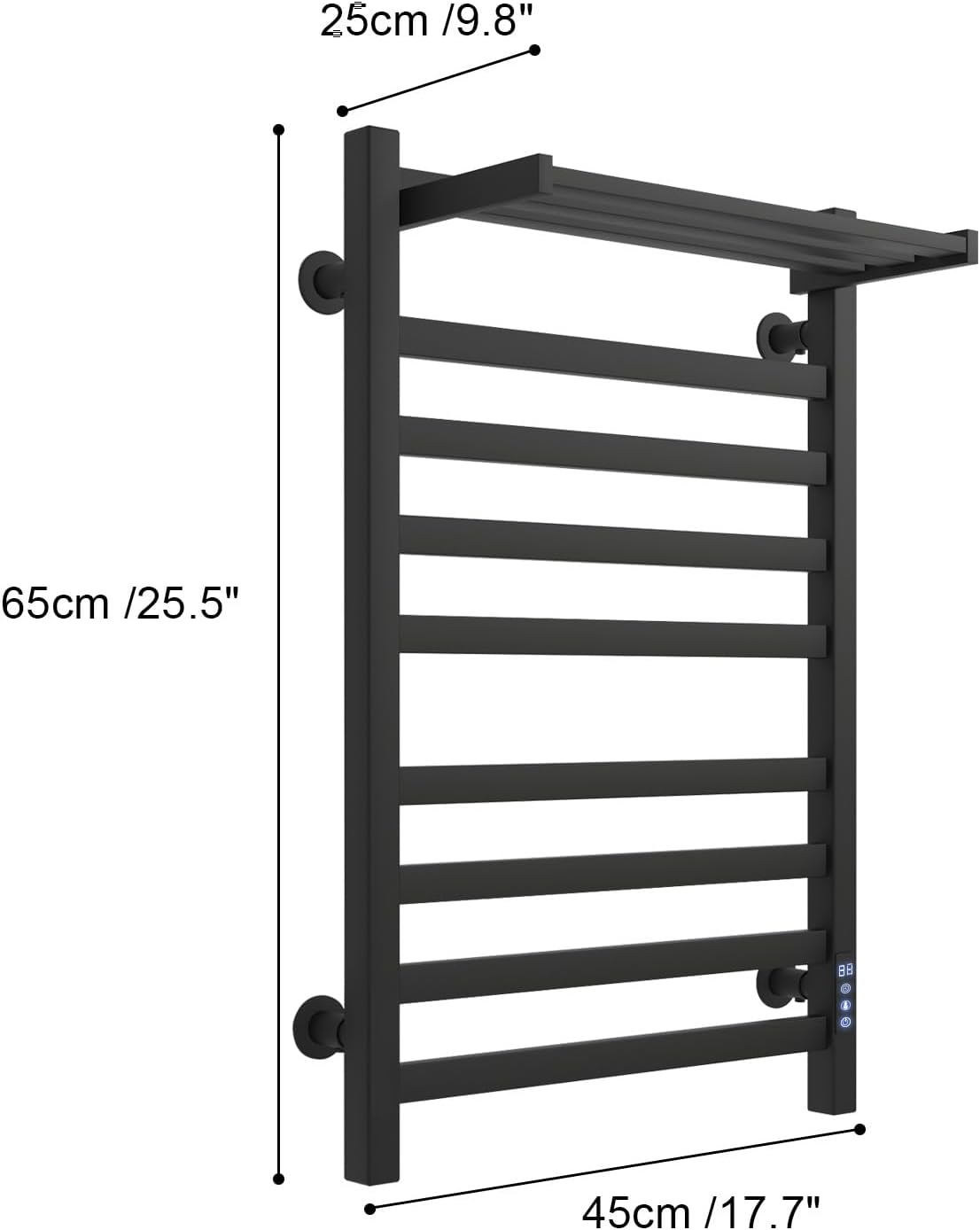 8-Bar Towel Warmer with with Top Warmer Shelf, Electric Towel Rack Set with Fast Heating, Auto Shut-Off Timer, Matte Black Finish, Hardwired or Plug-in, Hot Towels in Bathroom
