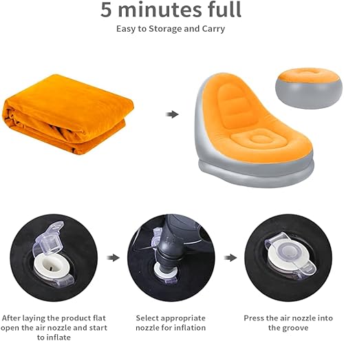 Miniatura 10 de STARBRILLIANT Silla inflable para sala de estar, tumbonas plegables para interiores con bomba de aire, silla de playa para viajes, camping, picnic,