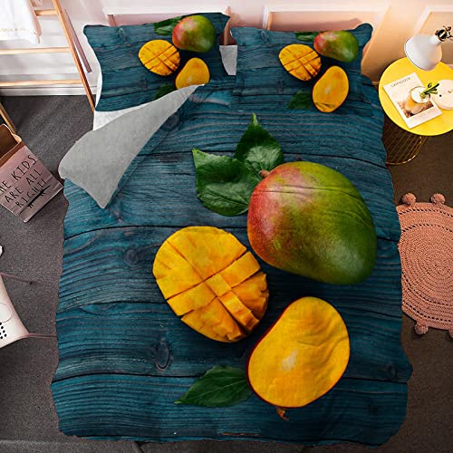 Bettwäsche 200x200 Blaue Mango 3D Gedruckte BettwäSche-Sets,Warm Und Atmungsaktiv Mikrofaser BettwäSche ​Und 2 Kissenbezug 80x80,Geeignet FüR Erwachsene Und Kinder Cover