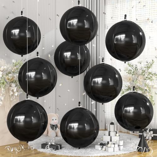 Image of 9 Pcs Black Round Foil Balloons,22 Inch Metallic Black Round Balloons