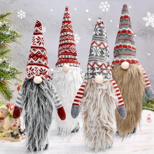 Image of Christmas Gnome Wine Bottle Topper Covers, Swedish Gnome Wine Bottle Topper, for Decorations Christmas Dining Table Decor Party Favors Supplies Holiday Gifts (4pcs Christmas striped style)