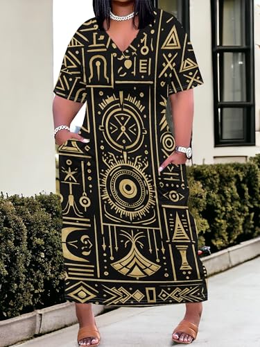 Image of SUZONANA Plus Size Dresses for Curvy Women African Print American Dress Summer Outfits Casual Loose with Pocket