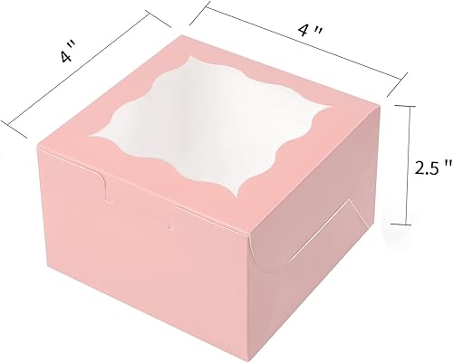 Miniatura 4 de KPOSIYA 60 cajas de panadería rosas con ventana, cajas individuales para cupcakes de 4 x 4 x 2.5 pulgadas, cajas de galletas de papel kraft caja de