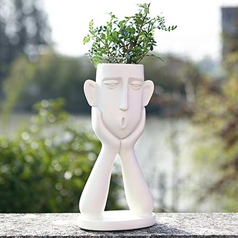 FROZZUR Human Face Shaped Flower Pot, Tall White Modern Head Planter, Irregular Garden Pot for Indoor and Outdoor Decorative Plants, Boy Planter Pots with Drainage Holes for Succulent Plants Cover