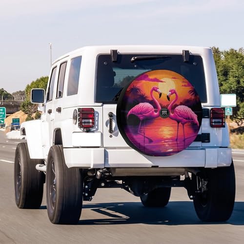 Image of Delerain Spare Tire Cover with Backup Camera Hole Pink Flamingos Wheel Covers Waterproof Dust-Proof UV Sun Universal Fit for Jeep Trailer RV SUV Truck (18 Inch for Diameter 32 inch-34 inch)