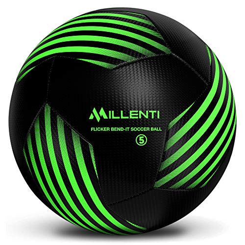 Millenti Flicker Bend-It Soccer Ball - Curve Ball With High-Visibility Easy-To-Track Design (5, Green Black/Size 5) #TOP6