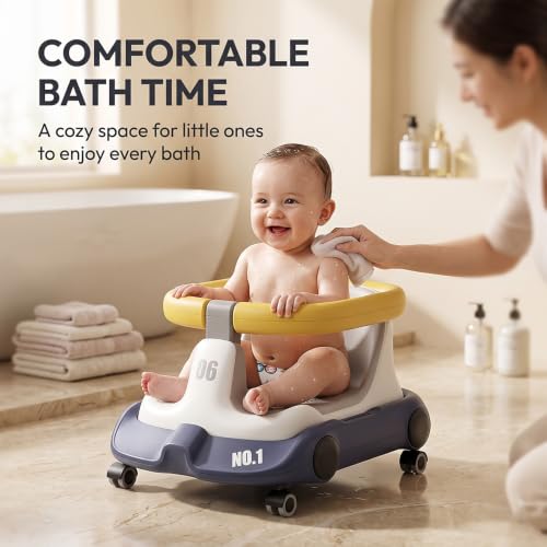 Image of StarAndDaisy Multifunctional Baby Bathing Chair with Removable Seat, Flip-Over Safety Rail, Wide Back Support, 360 Enclosed Design, Wheels & Wall Mount Storage, Bath Seat for Babies 6 Months-3 Years