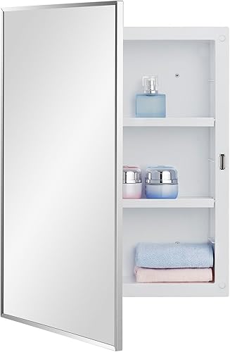 Miniatura 9 de IDYLLOR Gabinete plástico con espejo de medicina para baño de 16 x 20 pulgadas, montaje en superficie y empotrado