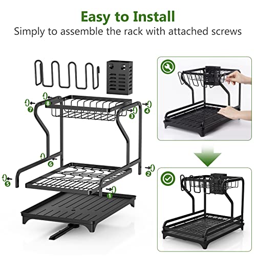 Foto von Cocolemon Abtropfgestell Geschirr, 2-Stufiges Geschirrabtropfgestell Edelstahl mit Utensilienhalter und Abtropfschale, Geschirr Abtropfständer Geschirrtrockner für Küche, Dish Drying Rack Drainer