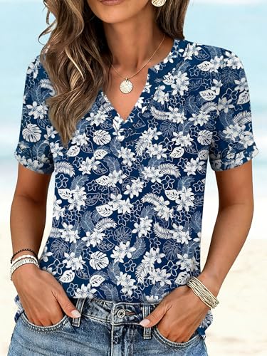 Image of ANRABESS Womens Short Sleeve V Neck Tops Summer Casual T-Shirts Blouses 2026 Spring Trendy Beach Vacation Clothes