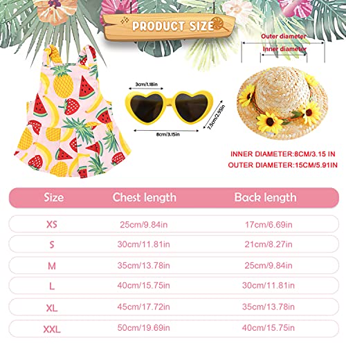 Hawaiian Dog Dress With Dog Straw Hat With Dog Glasses Suit Spring Summer Puppy Clothes For Small Dogs Girl Dog Ourfit Apparel For Chihuahua Yorkie (X-Small, Pink) #TOP2