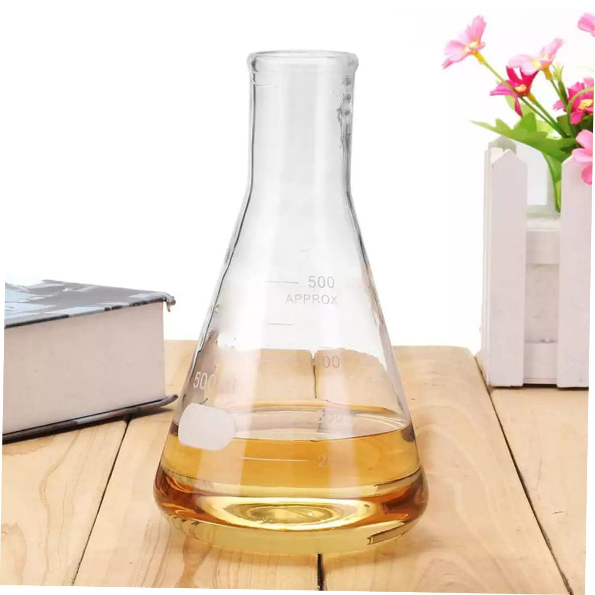 PLAFOPE Matraz Cónico de Vidrio Engrosado 5 Piezas para Laboratorio | Cuello Estrecho, Fondo Plano y Graduaciones Estándar, Área de Marcado Amplia, Capacidades 50ml a 1000ml