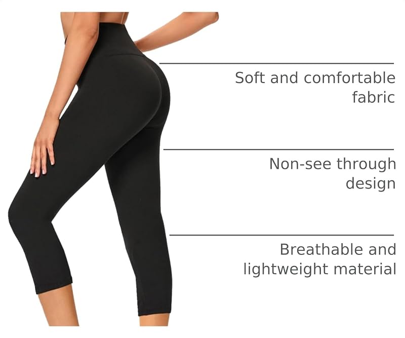GAYHAY High Waisted Capri Leggings for Women - Soft Slim Yoga Pants for Running Cycling Workout Black image 4