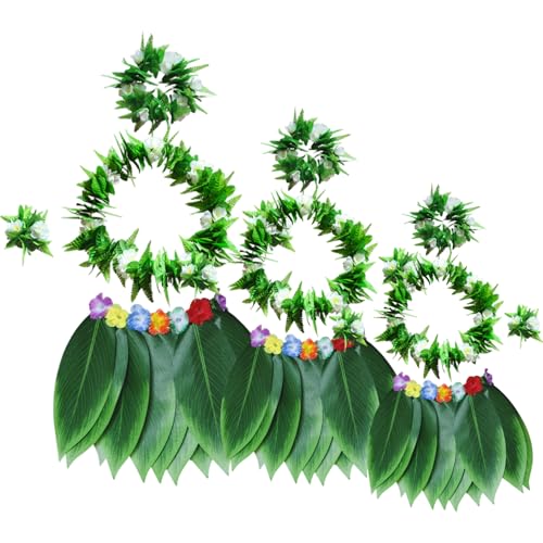 Hula Skirt for Adult 5PCS/Set Green Leaf Skirt with Necklaces Bracelets Headband Hawaiian Fancy Dress for Luau Party Favors, M Hawaiian Fancy Dress Women Hula Skirts for Adults Grass3