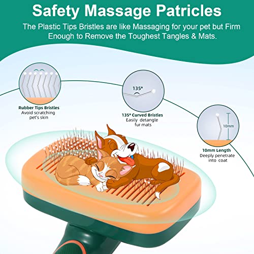 Self Cleaning Slicker Brush for Grooming Shedding Any Breed of Dogs Cats Rabbit Pets, Pain Free Remove Loose Undercoat Knots Mats Tangled Hair for Small Medium Large Animal With All Hair Types Length