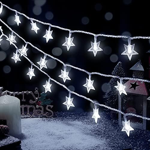 HEYFUNi LED Star String Lights, 100 LED 33 FT Outdoor Christmas Fairy Lights, 8 Modes for Holiday New Year Wedding Party, Xmas Tree, Garden Decor(White)