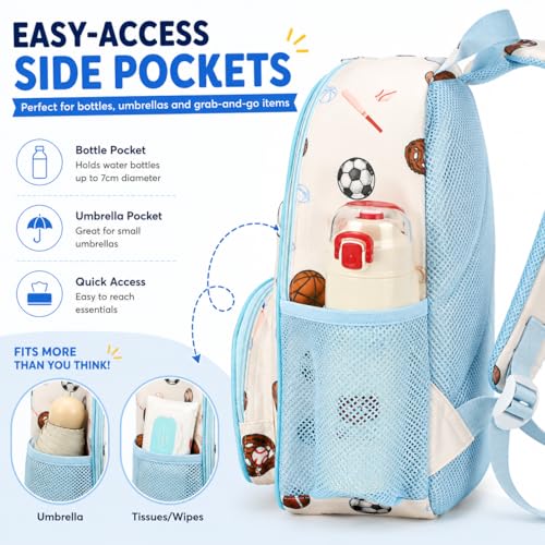 Image of LOIDOU Kids Preschool Backpack for Boys, 15 Inch Multi-Sport School Bag with Soccer and Football Print, Lightweight Water-Resistant Kindergarten Backpack with Chest Strap for Ages 3-6