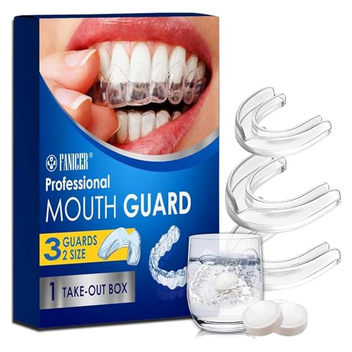 Pack de 3 Férulas de Descarga para Bruxismo Nocturno + 12 Pastillas Limpiadoras - Protector Bucal Anti-Bruxismo en 2 Tamaños, Reduce Ronquidos, Férula Dental Transparente para Dormir- Unisex Adultos