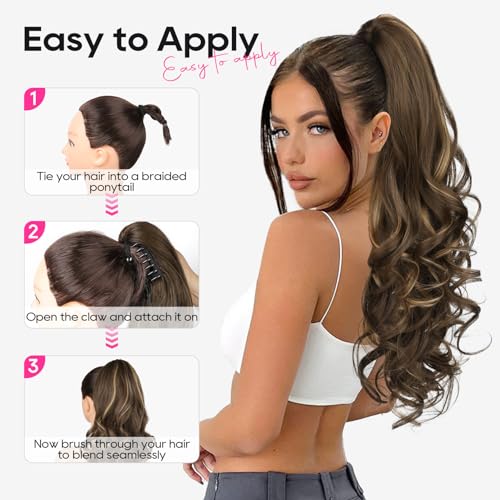 Postiche queue de cheval à clips blond méché 61 cm en vrais cheveux - 6