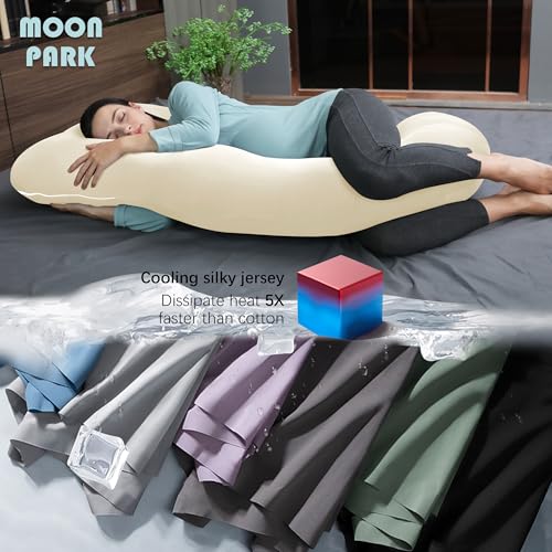 Image of MOON PARK Pregnancy Pillows for Sleeping - U Shaped Full Body Maternity Pillow with Removable Cover - Support for Back, Legs, Belly, HIPS - 65 Inch - Ivory - Cooling Cover
