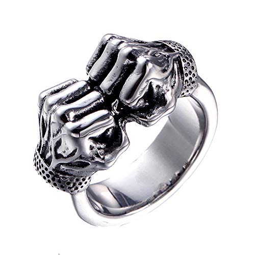 Poing boxe bague homme acier inoxydable 12mm style rétro chevalière rock