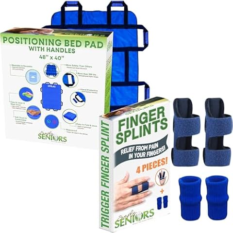 Positioning Bed Pad with Handles 48" X 40" & Finger Splints for Trigger Finger - Reusable & Washable Draw Sheets for Home & Hospital Use - Relief from Pain & Arthritis in Your Fingers - Finger Brace Cover