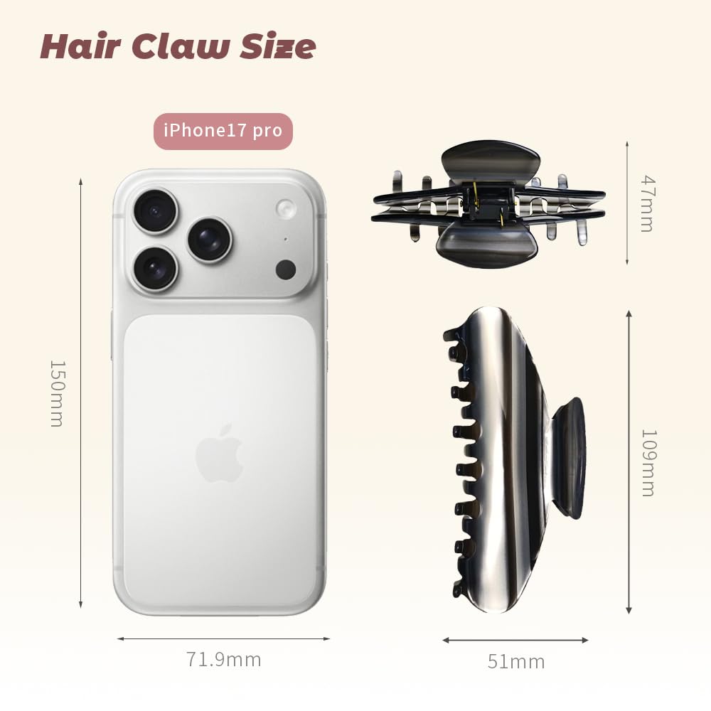 Pinzas de garra para mujer: pinzas de pelo de gran potencia, hechas a mano, para cabello grueso y fino; elegantes accesorios para el cabello de mujer, regalos de vacaciones para mujeres (negro2 de 4
