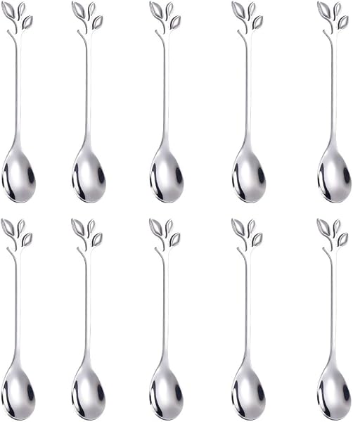 AnSaw Eleganter Kaffeelöffel Set 10 Stück mit Blattdesign