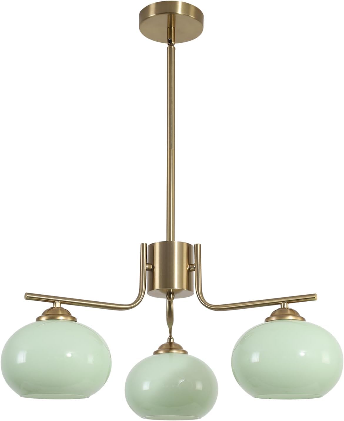 KCO Lighting Vintage Green Glass Chandelier 3 Light Globe Sputnik Chandeliers Modern Brushed Gold Chandelier Mid Century Flush Mount Chandelier Light
