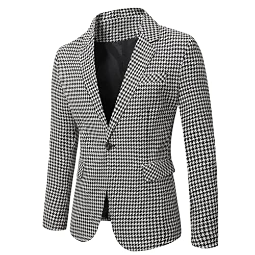 Men's Houndstooth Blazer Casual One Button for Groom Dinner Jacket3