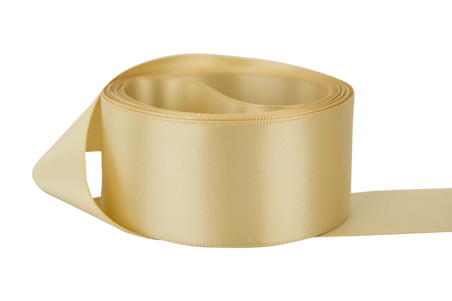 Ribbon Bazaar Double Faced Satin - Premium Gloss Finish - 100% Polyester Ribbon for Gift Wrapping, Crafts, Scrapbooking, Hair Bow, Decorating &amp; More - 5/8" Beige 50yd Spool