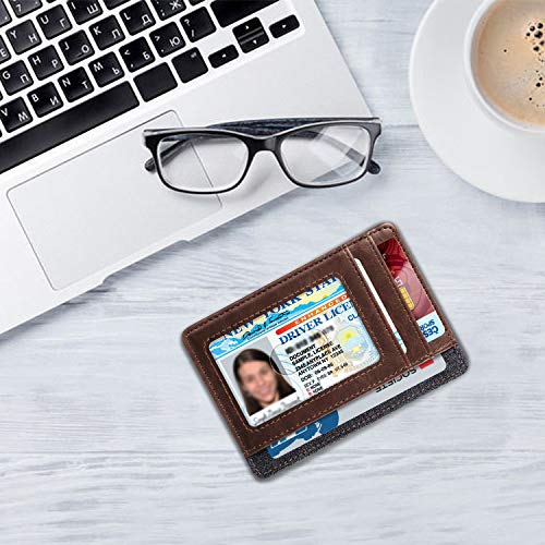 Image of FINTIE Slim Minimalist Front Pocket Wallet, RFID Blocking Credit Card Holder Card Cases with ID Window for Men Women (Brown)