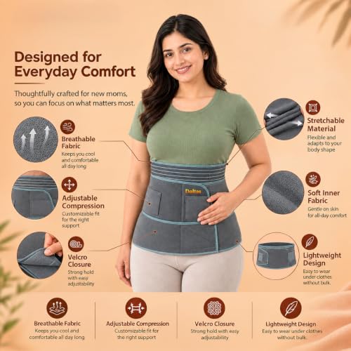 Image of DOLTAS 3-in-1 Post Pregnancy Abdominal Belt for Women - C-Section Abdomen Belt & Belly Wrap for After Delivery Recovery - Adjustable Postpartum Belt, Maternity Belt for Waist, Pelvis & Tummy Support (Free Size) (Grey & Green)
