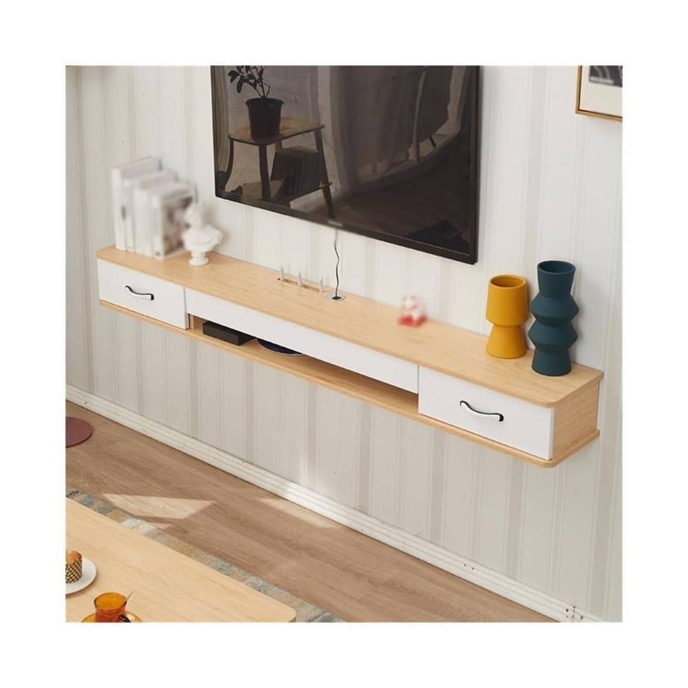 DFGHNBVC Console Floating Tv Shelf, Wall Mounted Tv Cabinet, Floating Shelves With Drawer, Entertainment Media Console Entertainment,Natural
